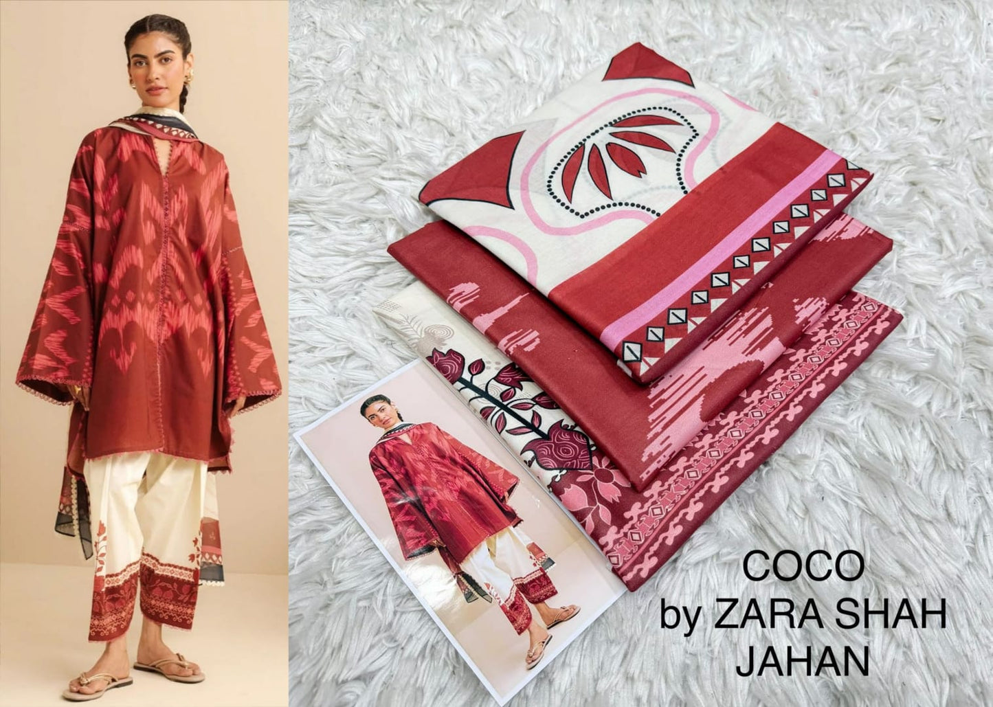COCO BY ZARA SHAHJAHAN 💯% FINE LAWN FABRIC 3 PIECE