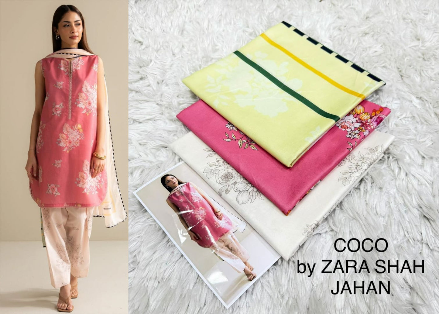 COCO BY ZARA SHAHJAHAN 💯% FINE LAWN FABRIC 3 PIECE