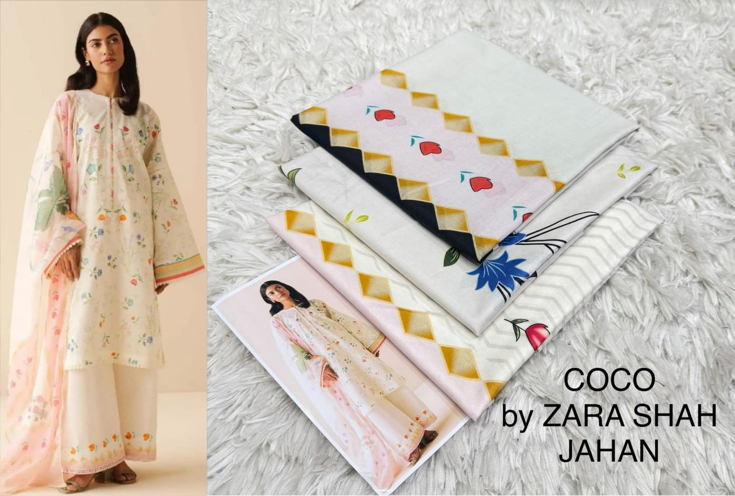 COCO BY ZARA SHAHJAHAN 💯% FINE LAWN FABRIC 3 PIECE