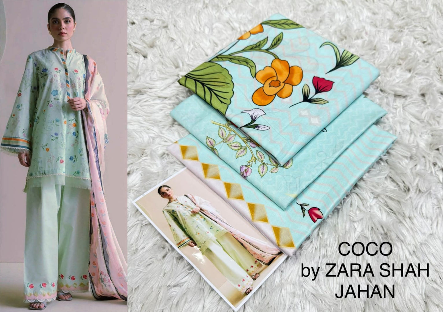 COCO BY ZARA SHAHJAHAN 💯% FINE LAWN FABRIC 3 PIECE