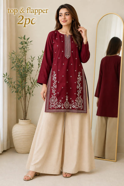 Lawn Embroidery Stitch Top & Flapper 2PC