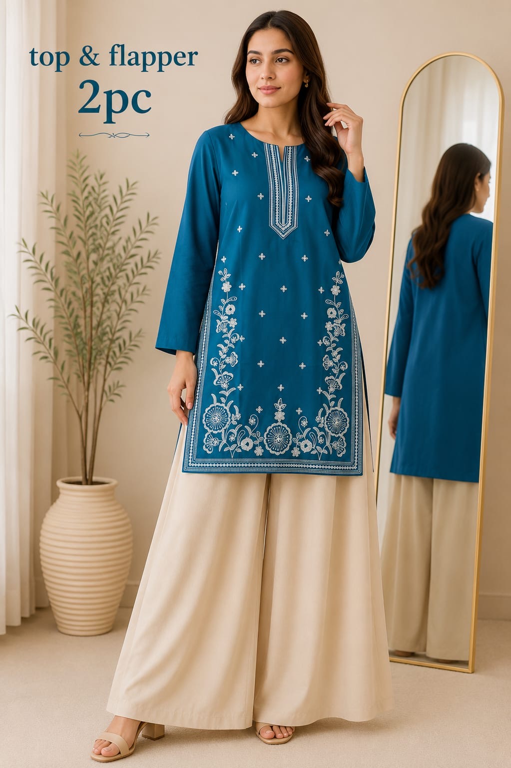 Lawn Embroidery Stitch Top & Flapper 2PC