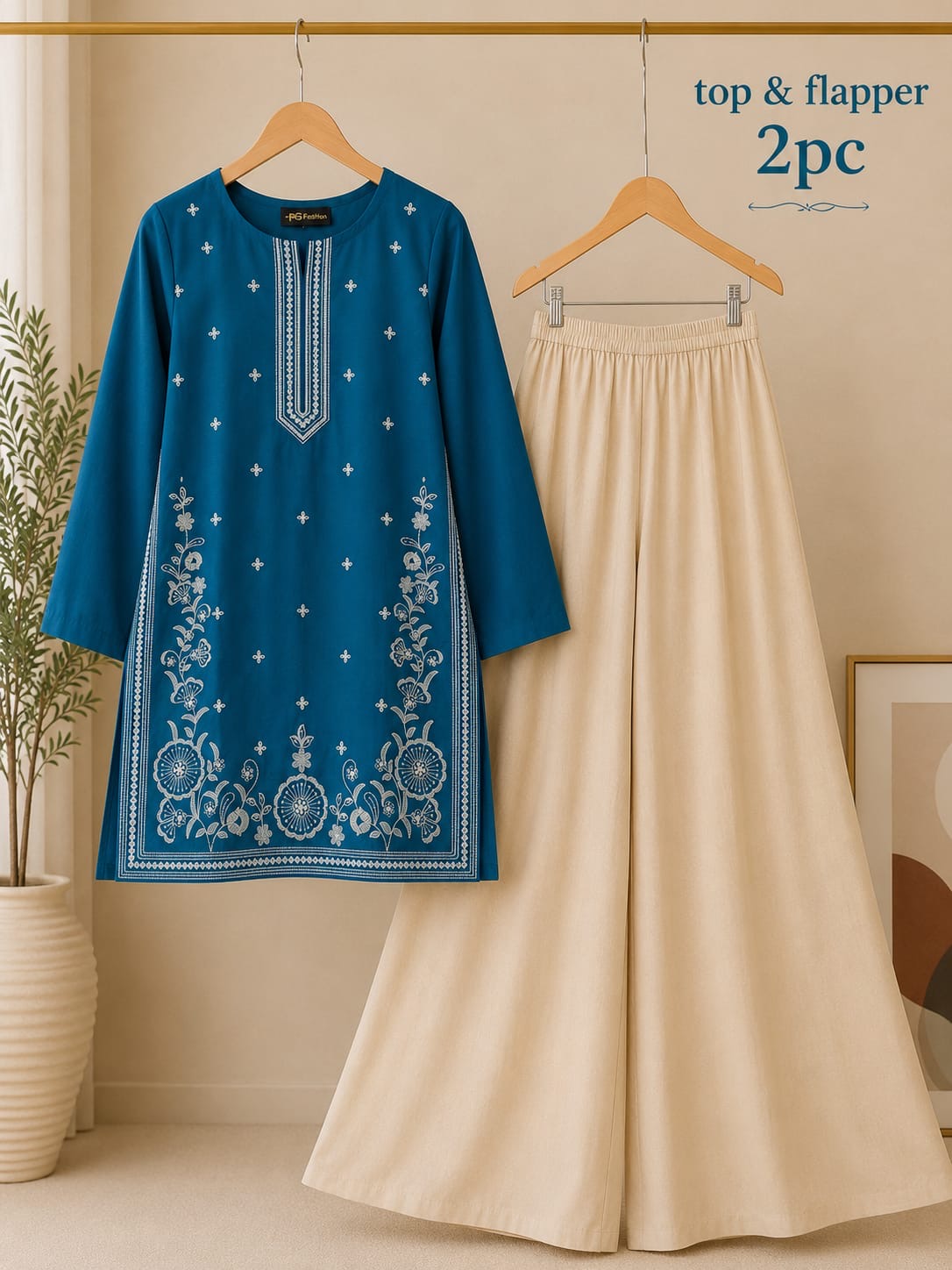 Lawn Embroidery Stitch Top & Flapper 2PC