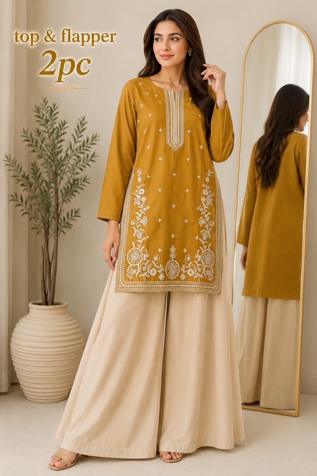 Lawn Embroidery Stitch Top & Flapper 2PC